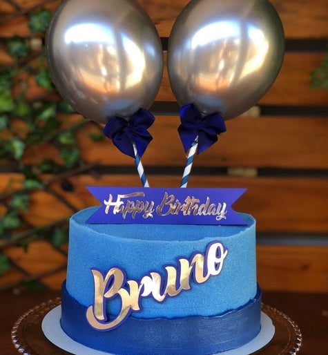 Blue Silver Cake with balloons Dubai
